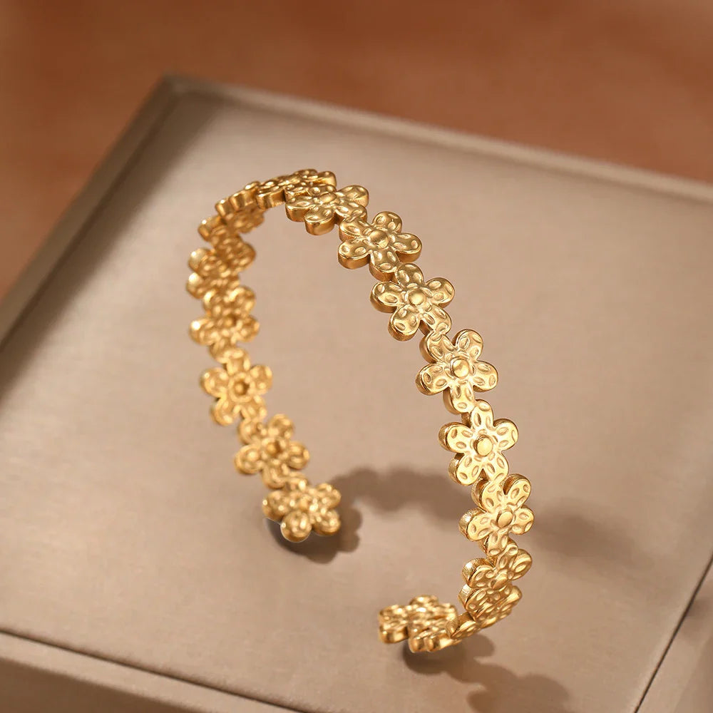 BowLift | Textured Floral Bangle Cuff Bracelet