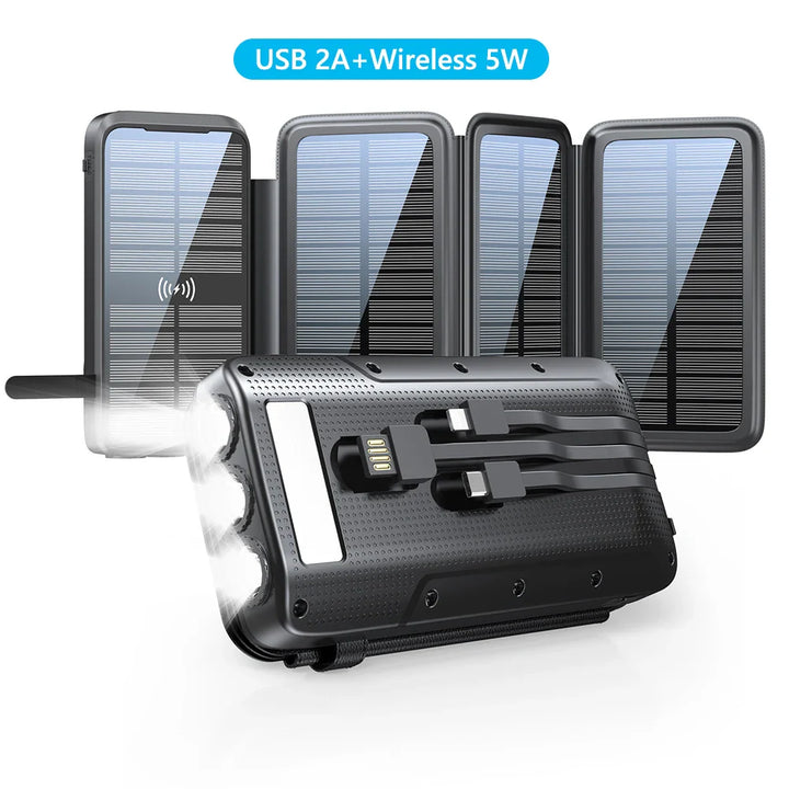BowLift | Solar Powerbank VoltCore X Pro 43800mAh | 20W Fast Charging | 10W Wireless Charging | Integrated Cables & LED Lamp | Outdoor & Travel