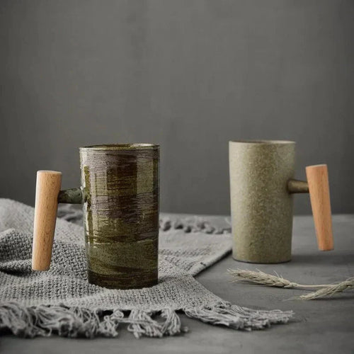 ScandiSip Ceramic Mug – Minimalist Scandinavian Design with Wooden Handle | Bowlift