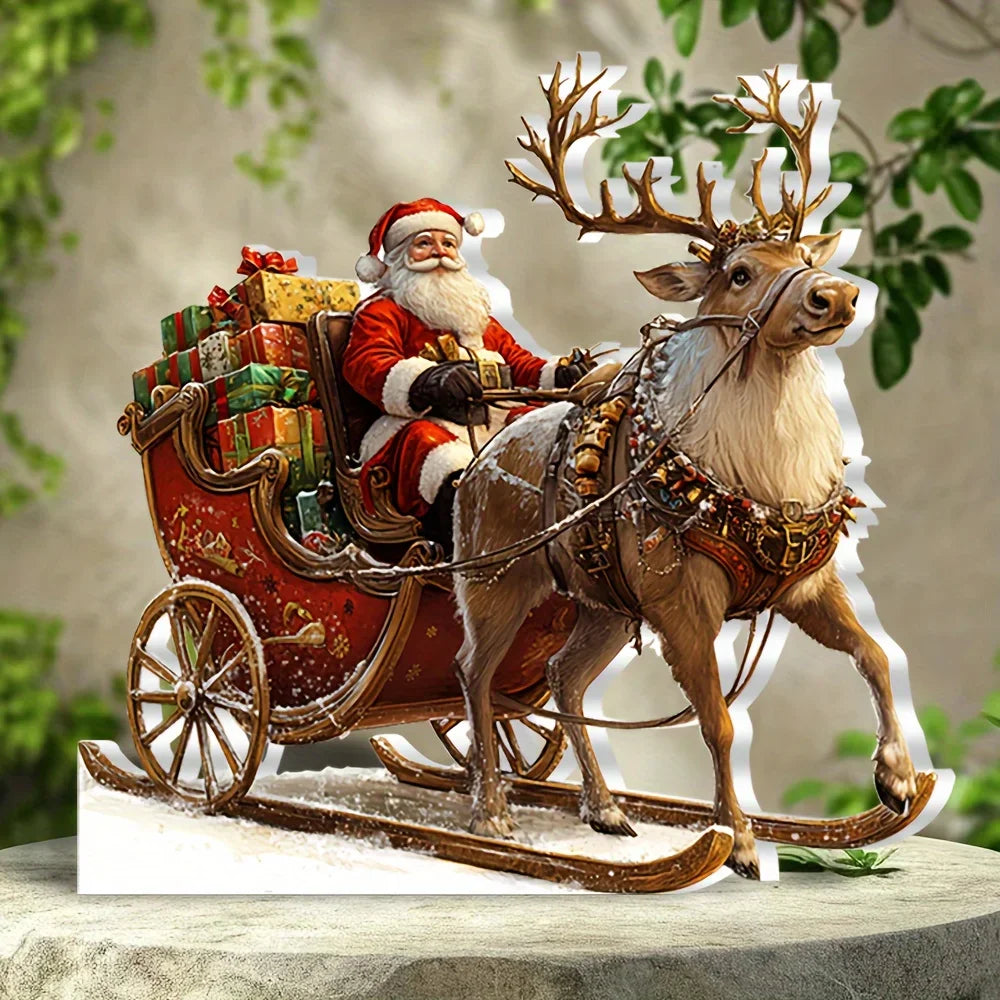 BowLift | Frostovia | Christmas figure | Acrylic decoration reindeer sleigh with Santa Claus | 2D design | Festive table & party decoration 2025