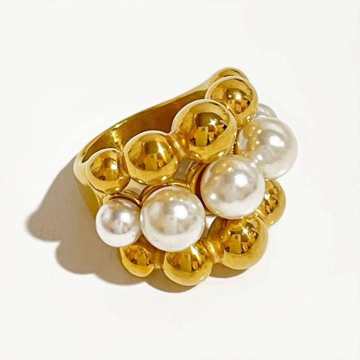 BowLift | 18k Chunky Gold Accented Pearl Bead Ring