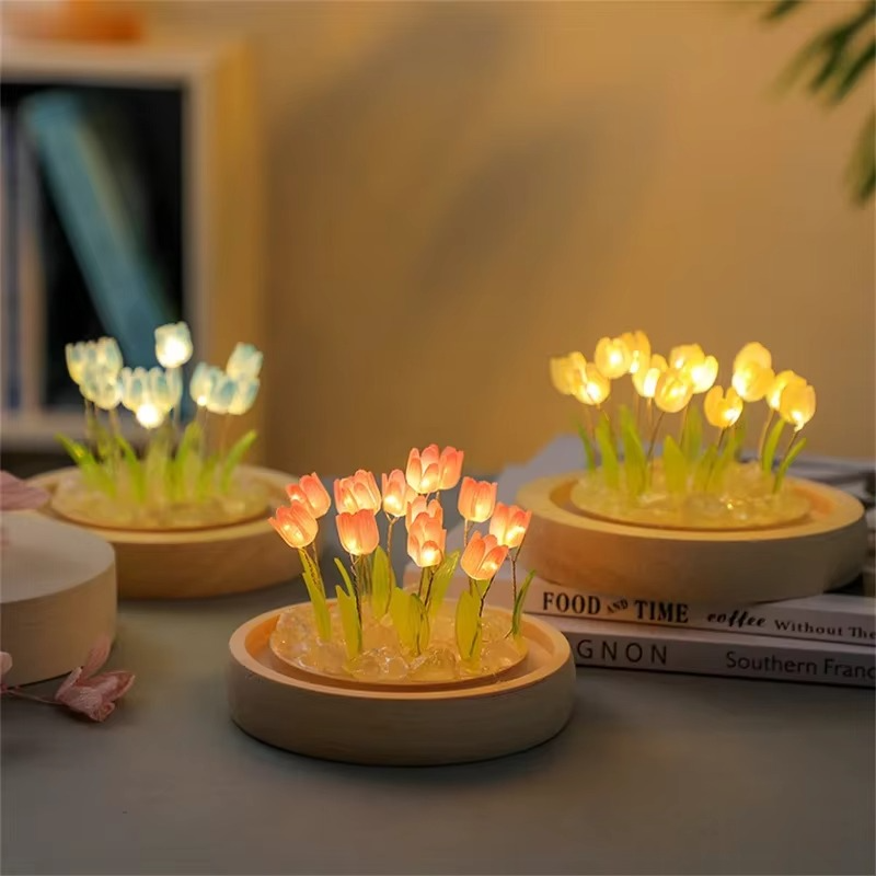 BowLift | Handmade Artificial Tulip LED Night Light Bedside Table Lamp for Bedroom and Gift Decor