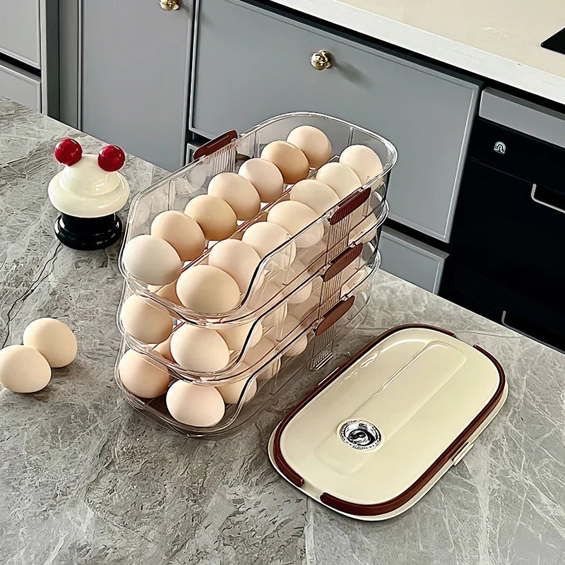BowLift | Fridge Organizer Automatic Rolling Transparent Egg Storage Box