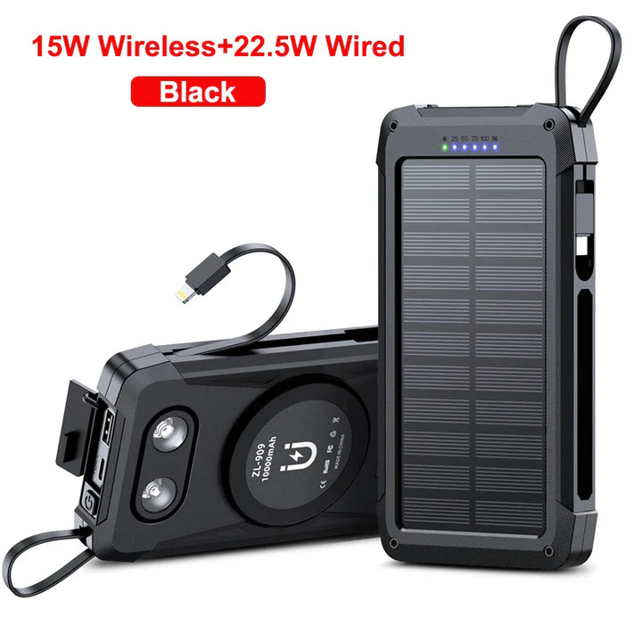 BowLift | Voltaris MagCharge Solar Powerbank 10000mAh | Magnetic Wireless Charging | 22.5W Fast Charging Function | With Cable & Flashlight | For iPhone, Samsung & Co.