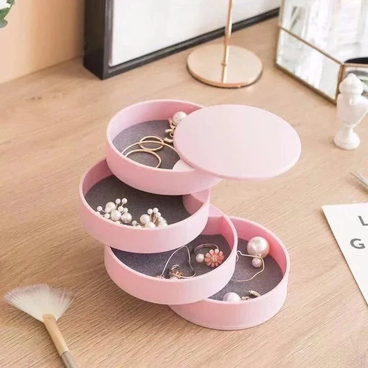 BowLift | Velvira Jewelry Box Rotatable | 5 Levels with Lid | Dustproof & Compact | For Jewelry, Hair Accessories & Makeup
