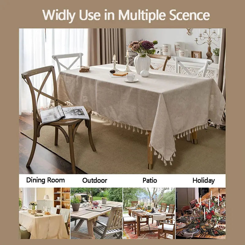 BowLift | 2023 Cotton-Linen Tablecloth with Tassels, Rectangular Tablecloth for Dining Table, Coffee-Tea Tablecloths, Wedding Easter Decoration