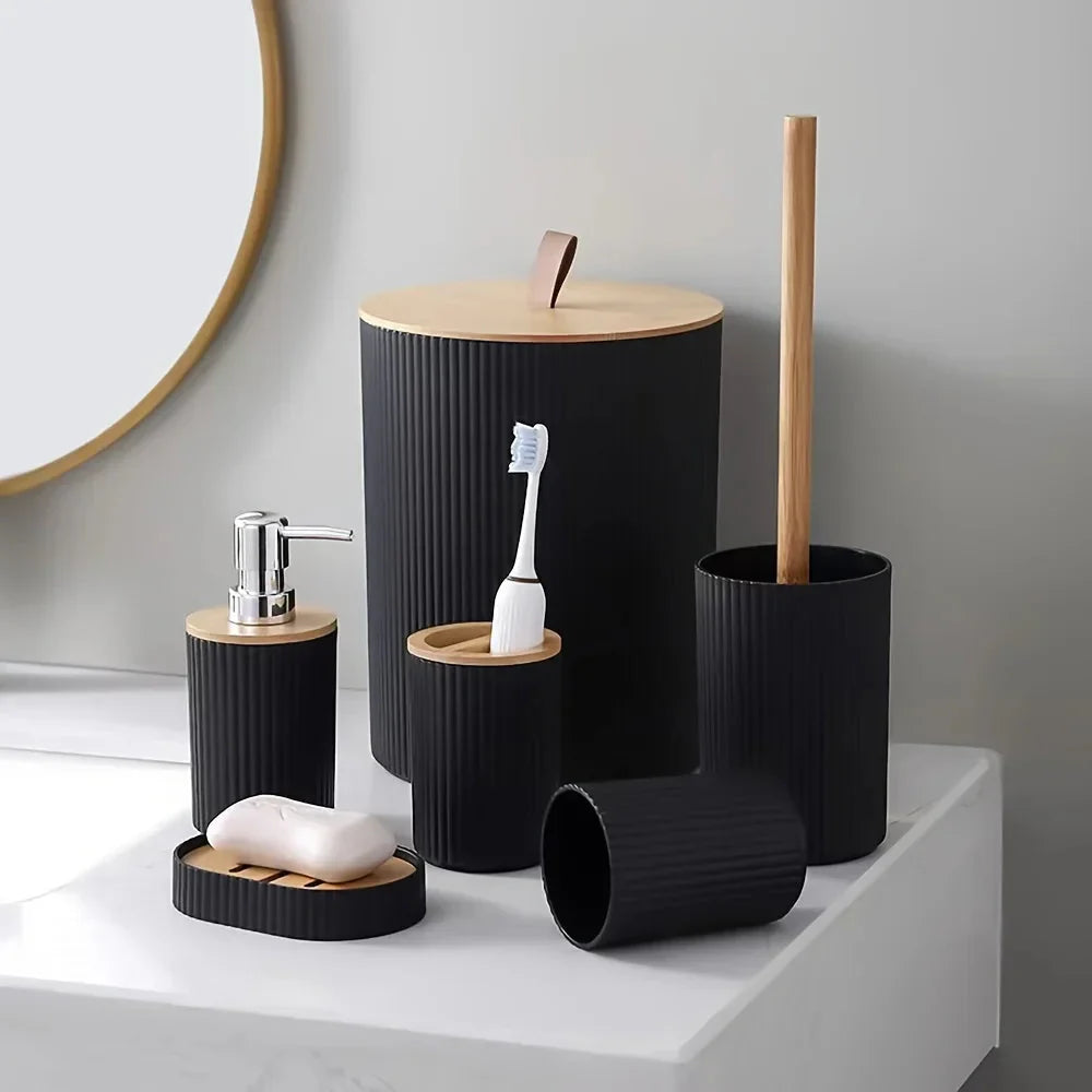 6-piece bathroom set with bamboo accents | Bowlift
