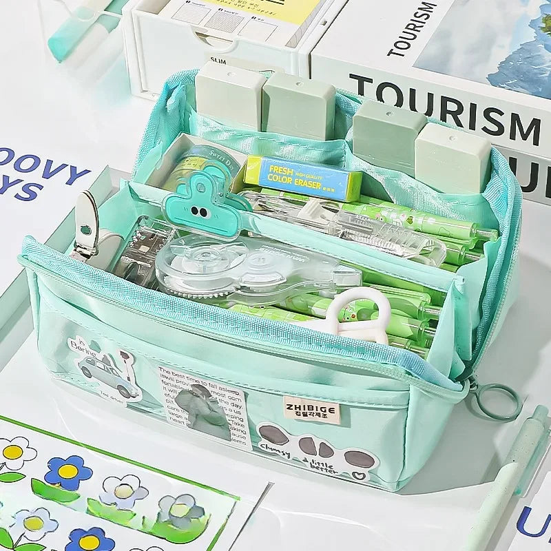 BowLift | Pencil case KIDZORA CrystalBag | Transparent & Versatile | 10-pocket design | Large capacity for school & leisure