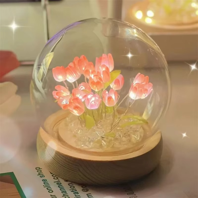 BowLift | Handmade Artificial Tulip LED Night Light Bedside Table Lamp for Bedroom and Gift Decor