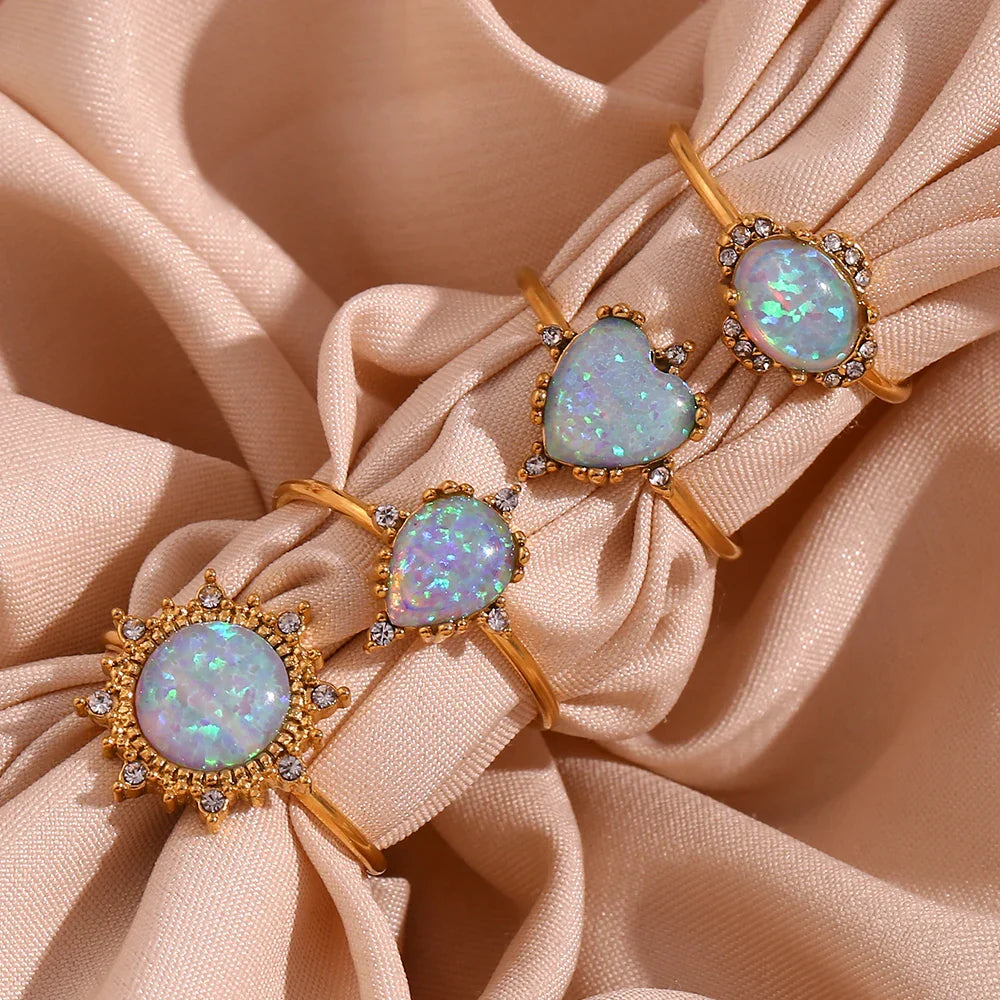 BowLift | Adjustable Diamond Accented Opal Iridescent Rings