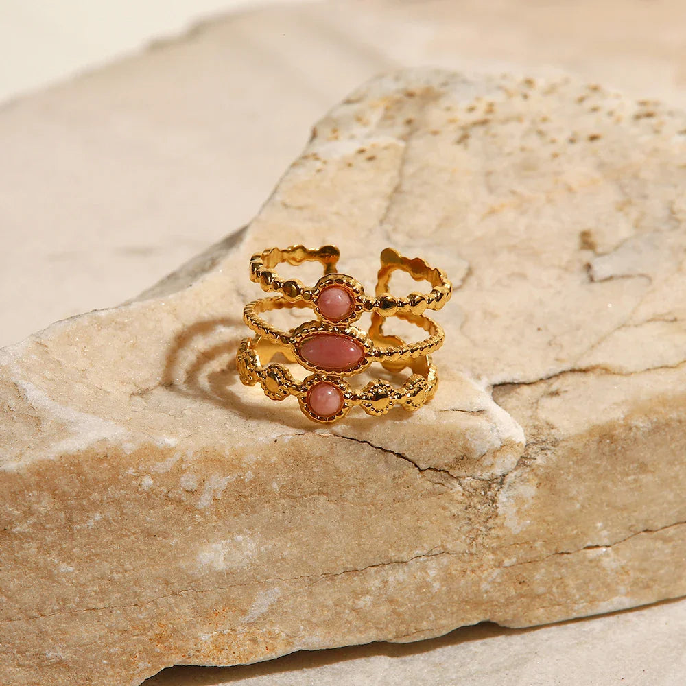 BowLift | 18k Triple Rose Stone Ring Stack