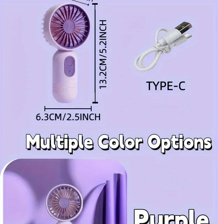 Mini Handheld USB Fan – 3-Speed Strong Wind Portable Desk Fan, Rechargeable for Students, Office, Outdoor, Travel, and Camping | Bowlift