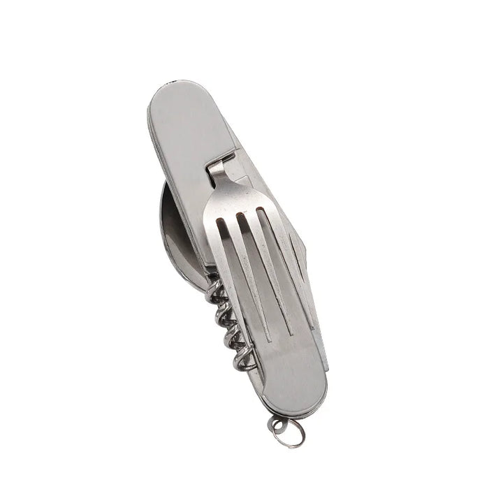 BowLift | 4-in-1 Outdoor Cutlery Set Camplico | Foldable Spoon, Fork, Knife & Bottle Opener | Stainless Steel & Compact | For Camping & Travel