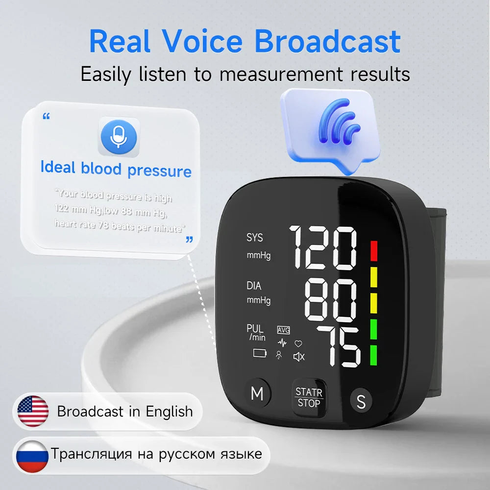 BowLift | Rechargeable LED Wrist Blood Pressure Monitor with Voice Function – HeartGuard