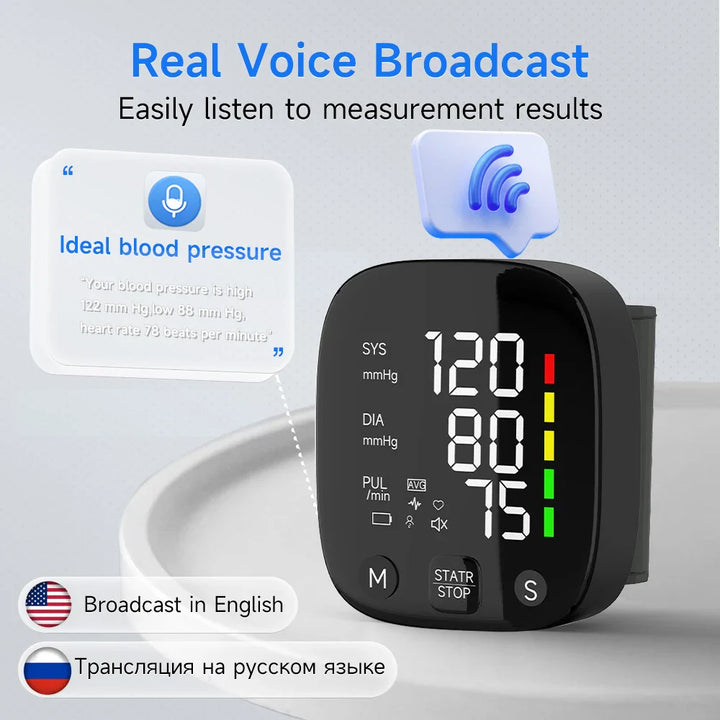 BowLift | Rechargeable LED Wrist Blood Pressure Monitor with Voice Function – HeartGuard