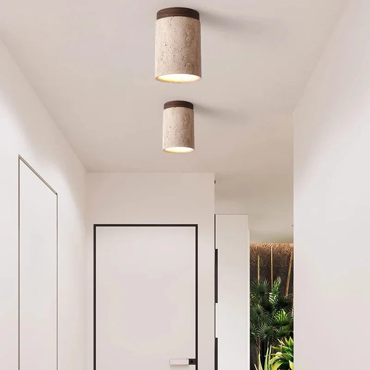 ÉclatPierre – Luxury Travertine LED Pendant Lamp for Hall Bowlift