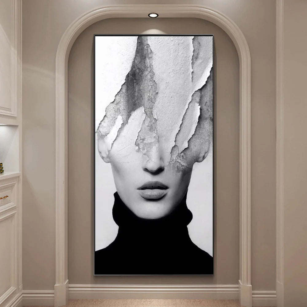 Modern Abstract Portrait Superimposition Landscape Wall Art Fine Art Canvas Prints Black White Pictures For Modern Living Room Entranceway Foyer Art Decor (Unframed) | Bowlift