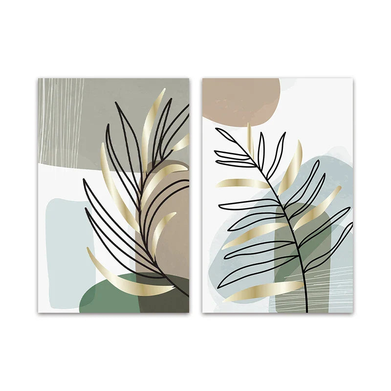 Set of 2PCS Botanical Abstract Line Art Leaves Wall Art Fine Art Canvas Prints Simple Nordic Pictures For Living Room Decor | Bowlift