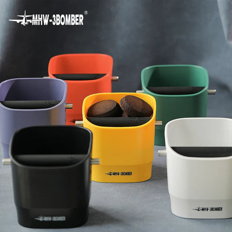 BowLift | 0.9–1.2 l Espresso knock box, detachable knock bar and non-slip base, square coffee grounds waste, barista desktop accessories