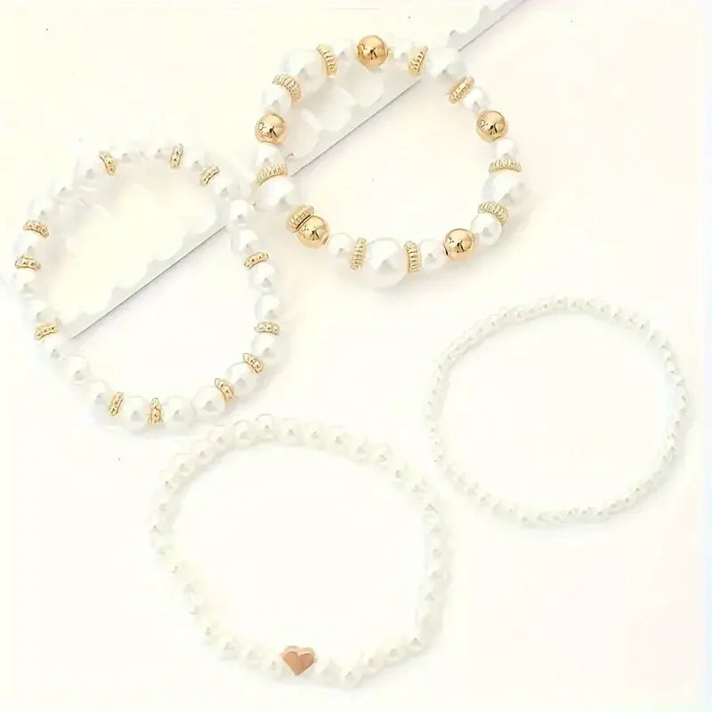BowLift | Bold Gold Accented Pearl Bracelet Stack
