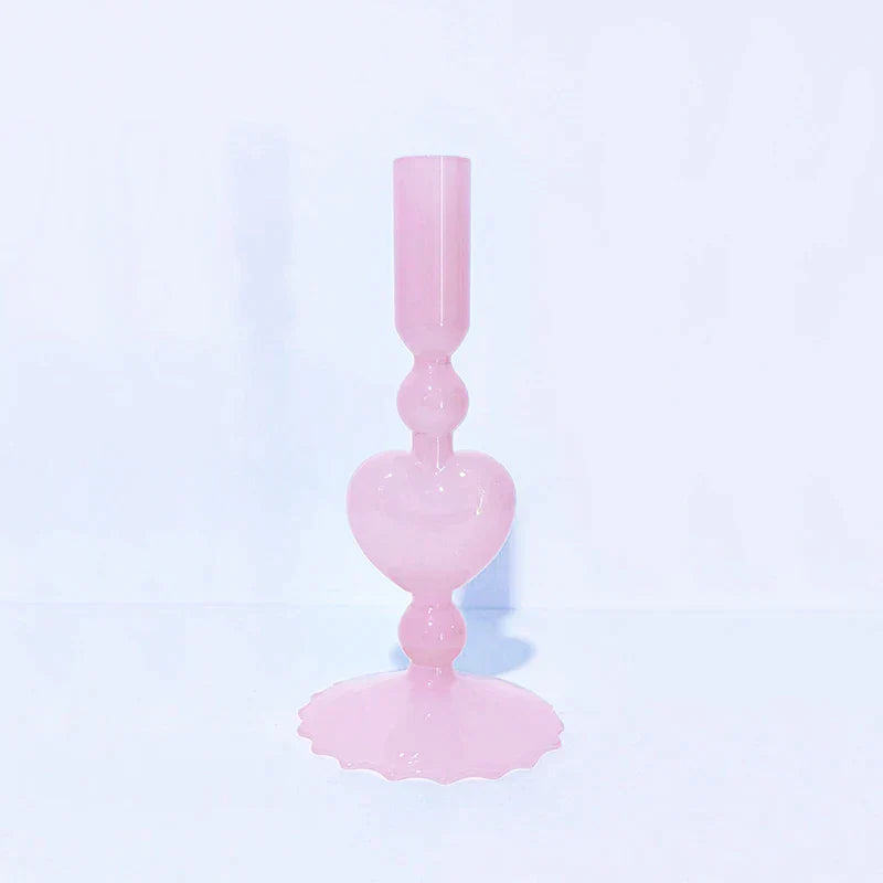 BowLift | Retro Taper Candle Holder Red Heart Shape Glass Candle Holder Wedding Table Decoration Home Party Glass Vase Decor