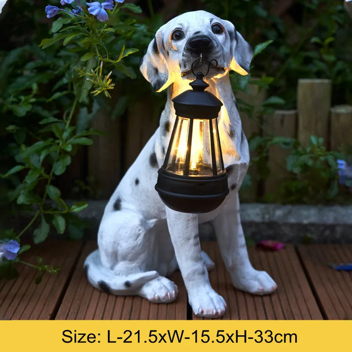 Solar-Powered Outdoor Resin Dog Statue Lamp | Bowlift