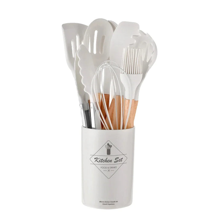 ChefEase – 12-piece silicone kitchen utensil set with wooden handles Bowlift