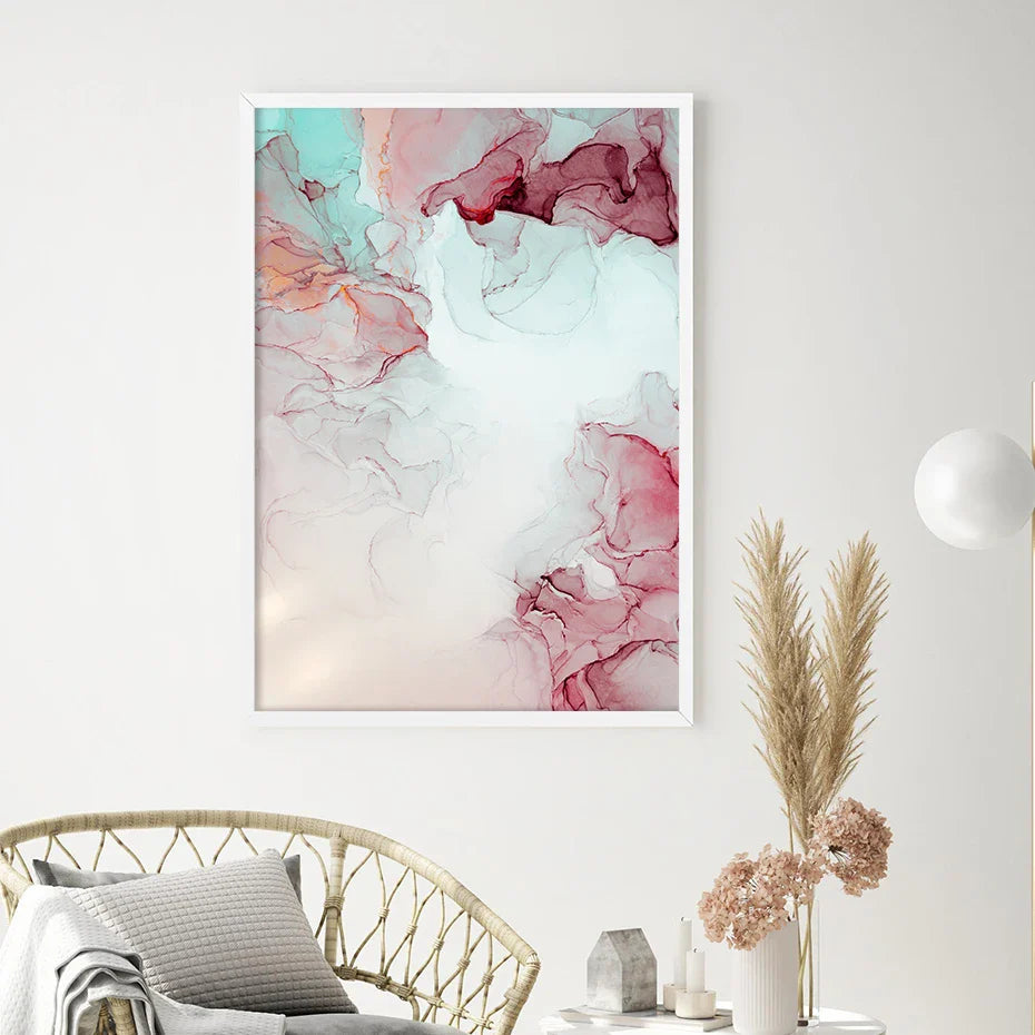 Abstract Minimalist Pink Ink Marble Print Wall Art Fine Art Canvas Prints Pictures For Living Room Bedroom Hotel Room Art Decor | Bowlift