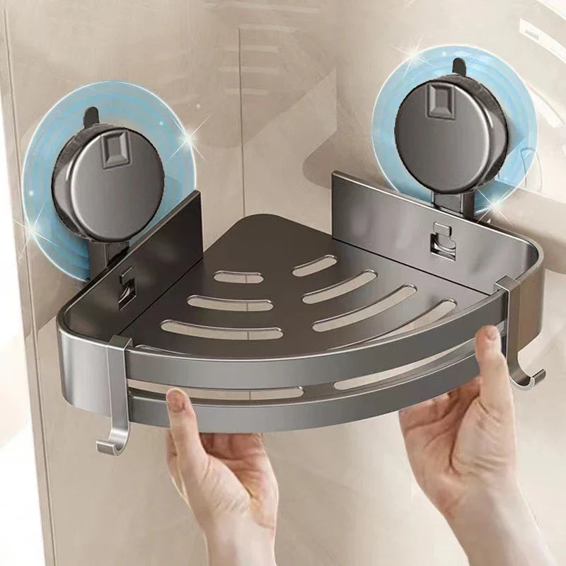 BowLift | No-Drill Suction Powered Corner Bathroom Organizer