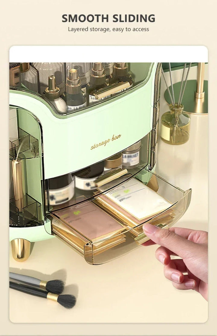 Luxury Transparent Makeup Organizer with Rotating Doors and Drawers | Bowlift