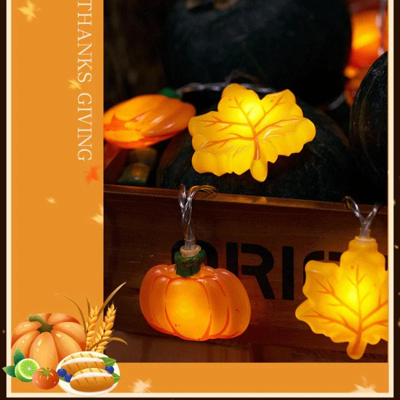BowLift | GlowHarvest Halloween String Lights | LED Pumpkin & Maple Leaves | 1.5m / 3m | Warm White