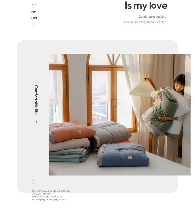 2024 Japanese Cotton-Polyester Summer Quilt – Lightweight, Washable, Skin-Friendly Solid Color Quilt | Bowlift