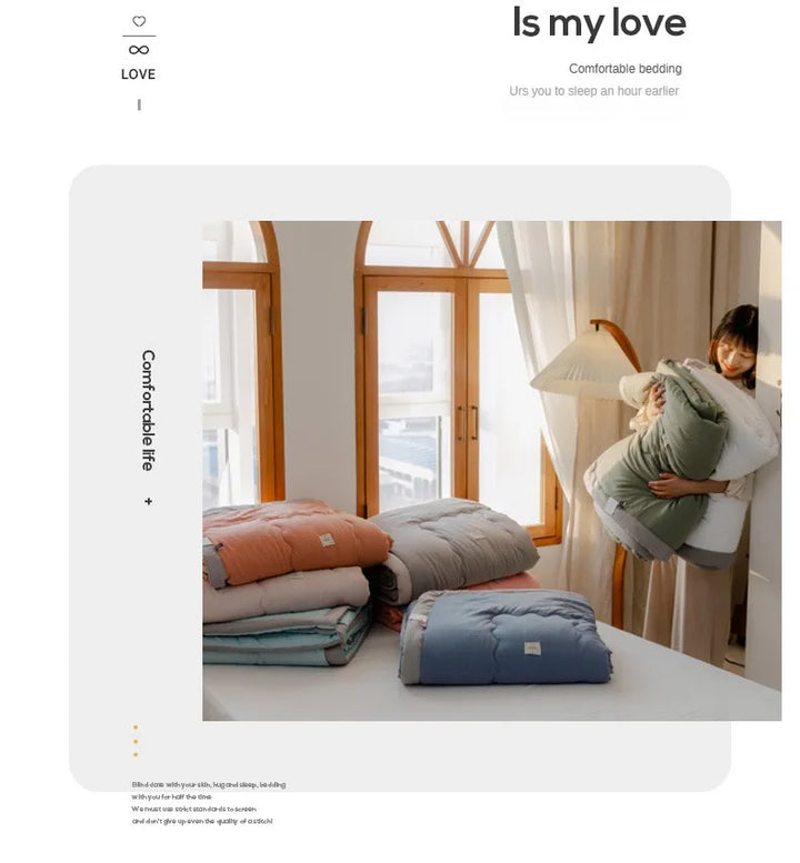 2024 Japanese Cotton-Polyester Summer Quilt – Lightweight, Washable, Skin-Friendly Solid Color Quilt | Bowlift