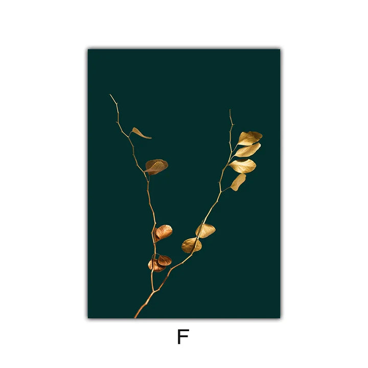 Abstract Tropical Botany Golden Leaves Wall Art Fine Art Canvas Prints Pictures For Living Room Dining Room Light Luxury Home Decor | Bowlift