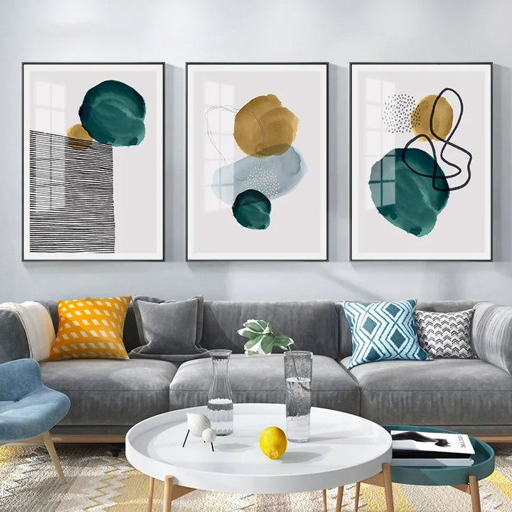 Green Yellow Black Abstract Shape & Line Minimalist Nordic Wall Art Fine Art Canvas Prints Pictures For Living Room Home Office Decor | Bowlift
