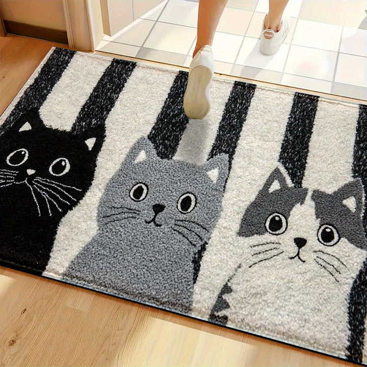 BowLift | Cat Rug Miyono | Soft & Waterproof | Non-slip Mat with Stripes & Cartoon Cat Design | For Bedroom, Hallway & Living Room