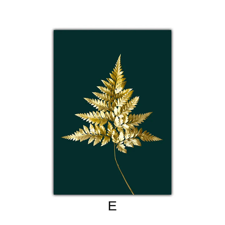 Abstract Tropical Botany Golden Leaves Wall Art Fine Art Canvas Prints Pictures For Living Room Dining Room Light Luxury Home Decor | Bowlift