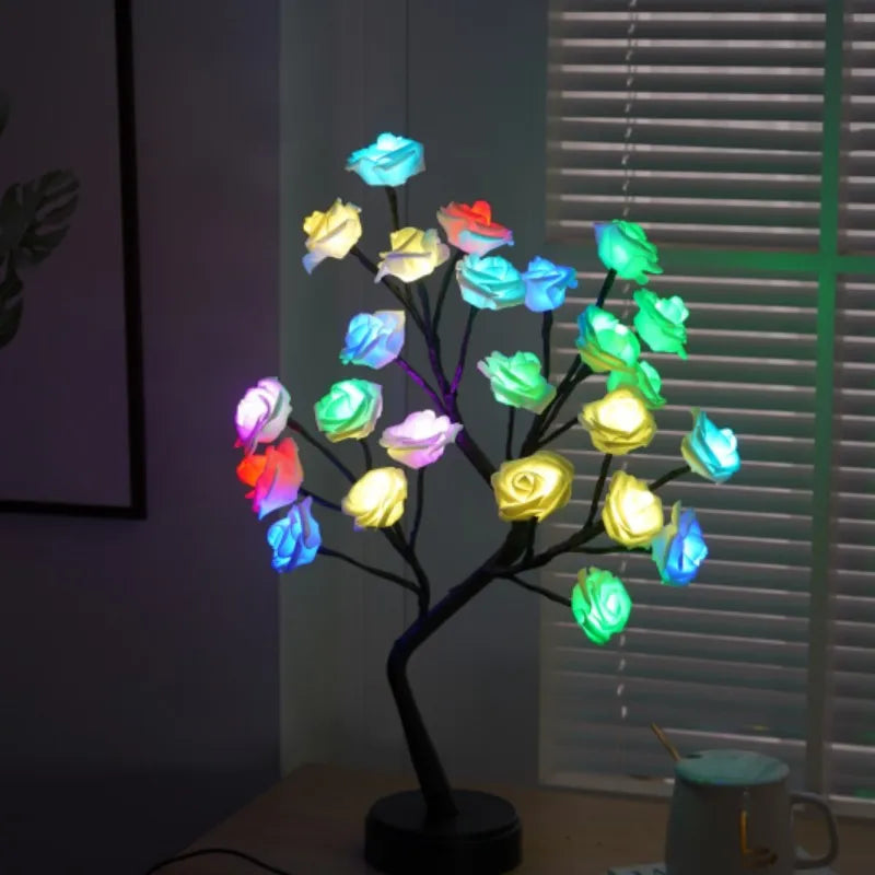 BowLift | RGB Rose Flower Tree Lights 24LED USB Battery Table Lamp Fairy Night Light Home Party Christmas Wedding Bedroom Decoration Gift