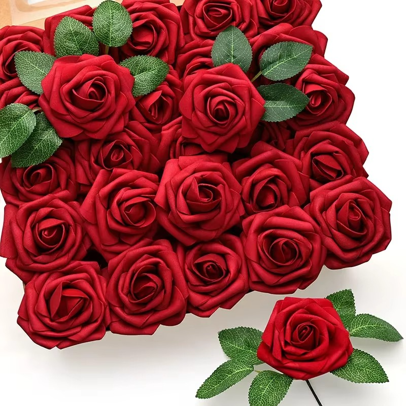 BowLift | Realistic Red Artificial Roses with Stems (Pack of 25/10)