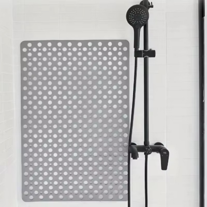 BowLift | Square Non-Slip Shower Mat with Suction Cups and Quick-Drain Round Hole Design