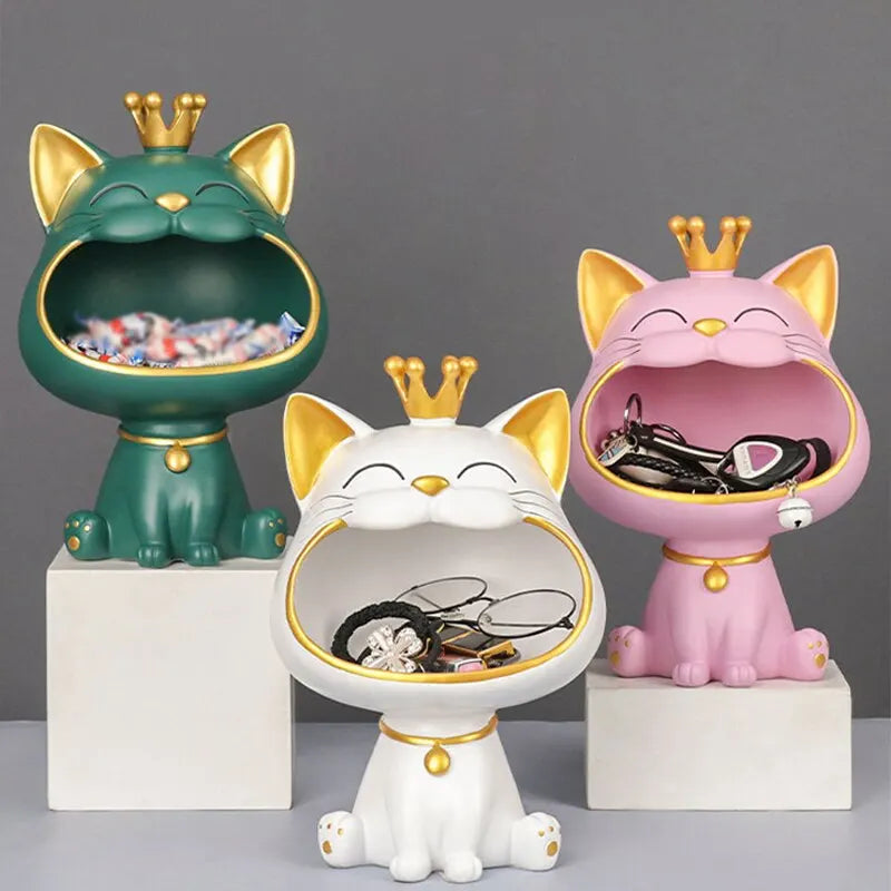 BowLift | Fortune Crown Big Mouth Cat Entrance Key Holder Decorative Ornament, Light Luxury Housewarming Gift Sculpture