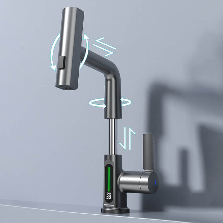 BowLift | WaterMaster Flexible LED Kitchen & Bathroom Faucet – 360° Swivel, Pull-Out Hose & 5 Spray Modes