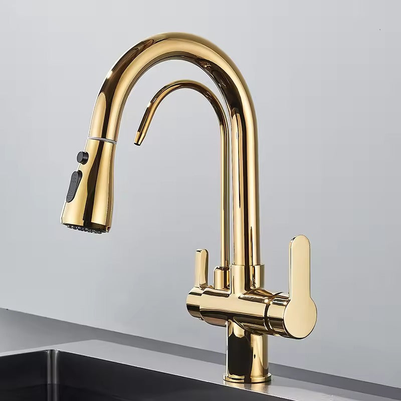 Matte Black Filter Faucet for the Kitchen, Pull-Out Spray, 360° Rotation, Three-Way Water Filter Tap, Sink Mixer | Bowlift