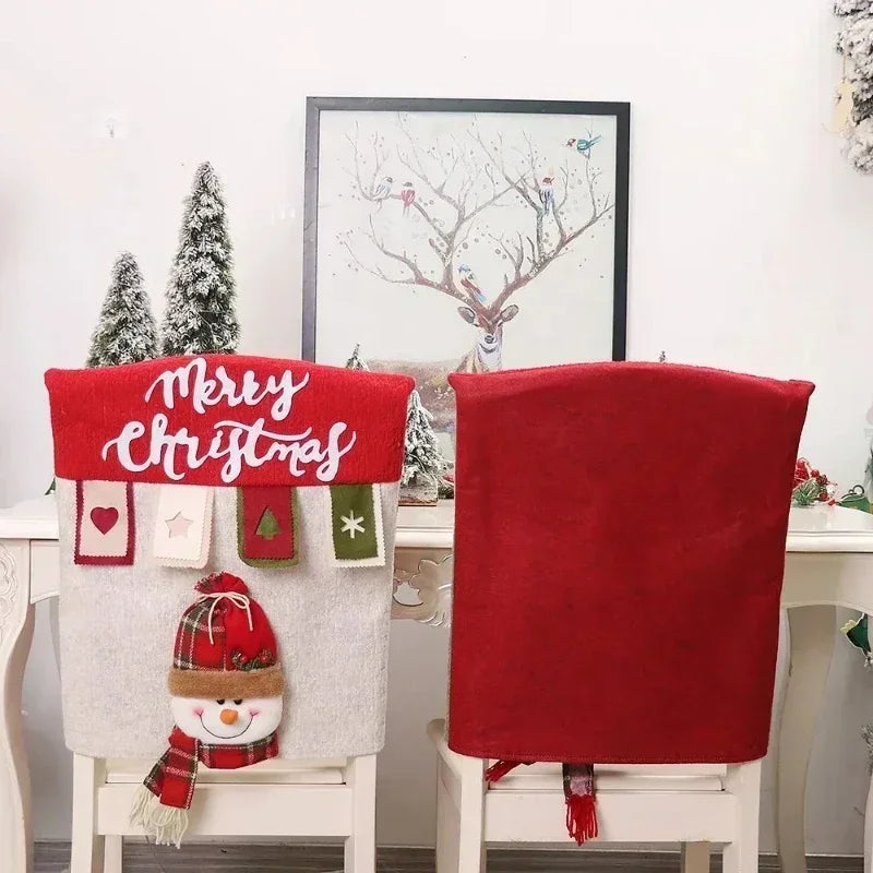 BowLift | Christmas chair cover MerrySeat | Santa, Snowman & Reindeer Design | Fabric chair cover | Reusable decoration for Christmas