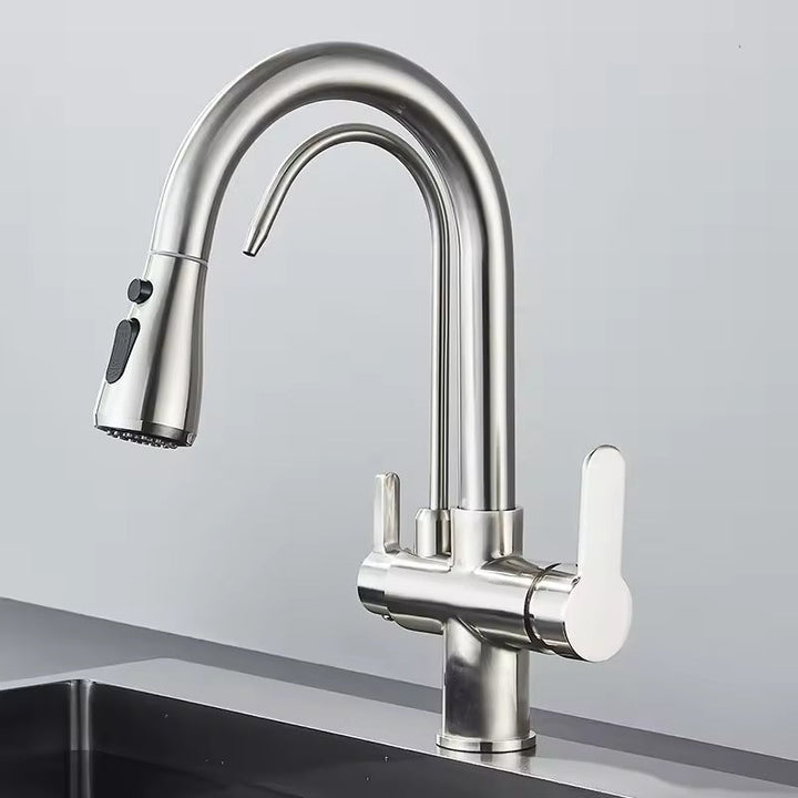 Matte Black Filter Faucet for the Kitchen, Pull-Out Spray, 360° Rotation, Three-Way Water Filter Tap, Sink Mixer | Bowlift