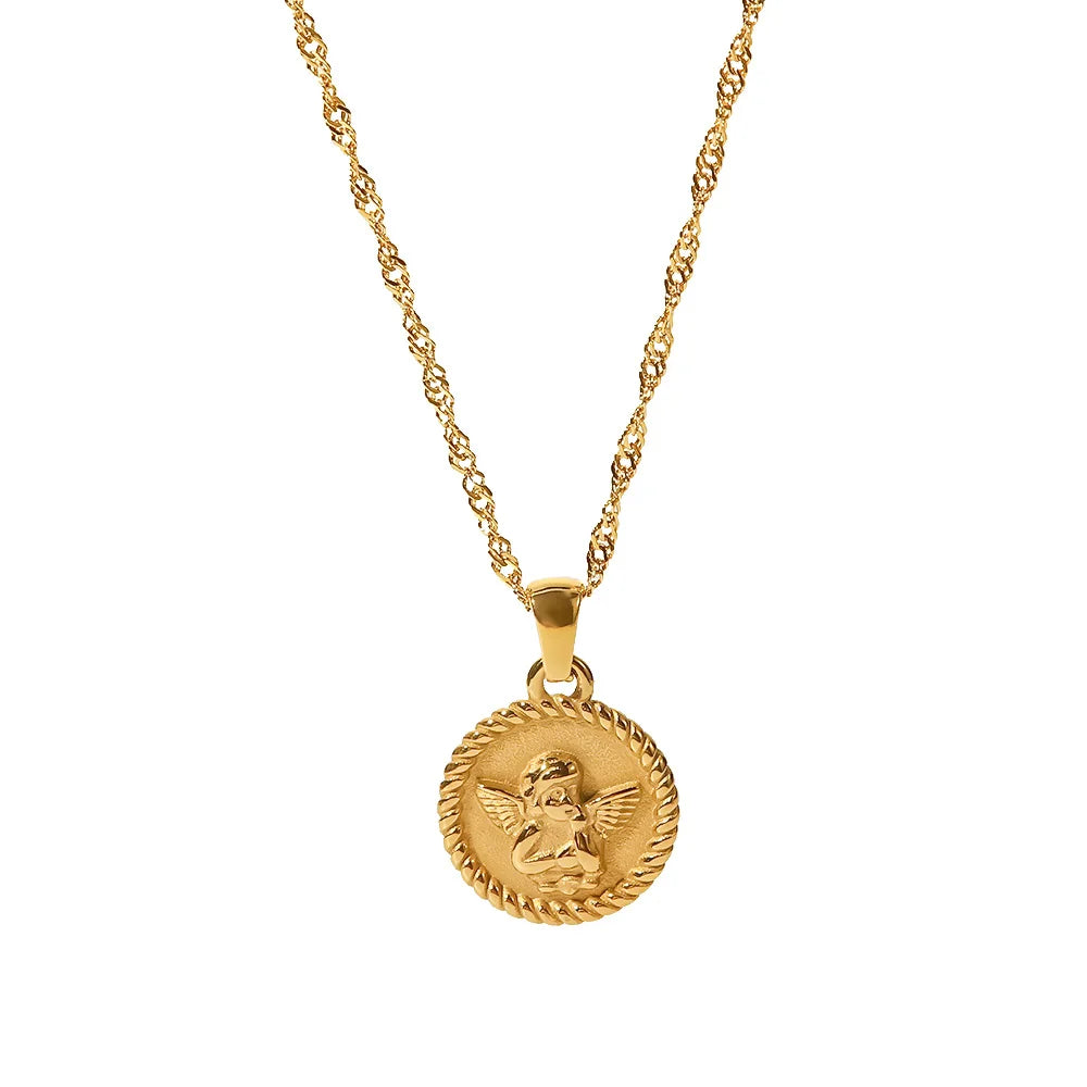 BowLift | 18k Dainty Textured Angel Pendant Necklace