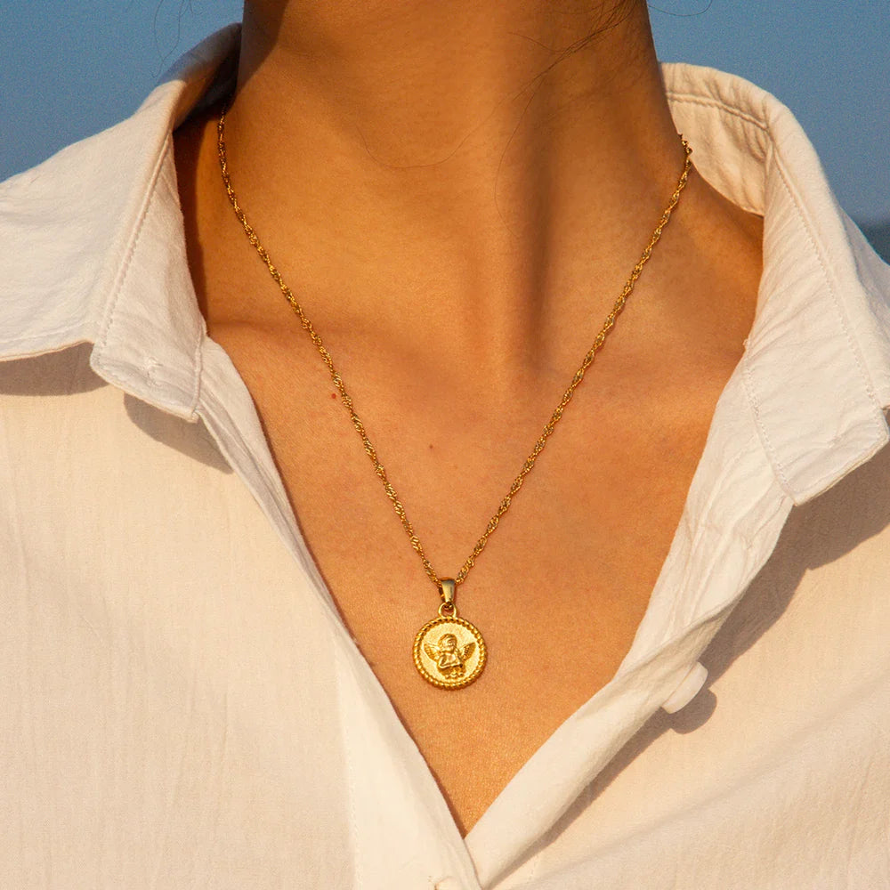 BowLift | 18k Dainty Textured Angel Pendant Necklace