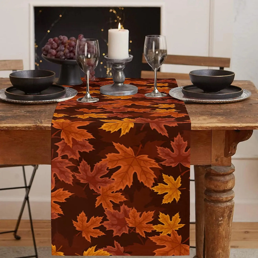 BowLift | Autumna LeafRunner Table Runner Linen | Maple Leaf Autumn Decor | Washable & Durable | 150–200 × 33 cm