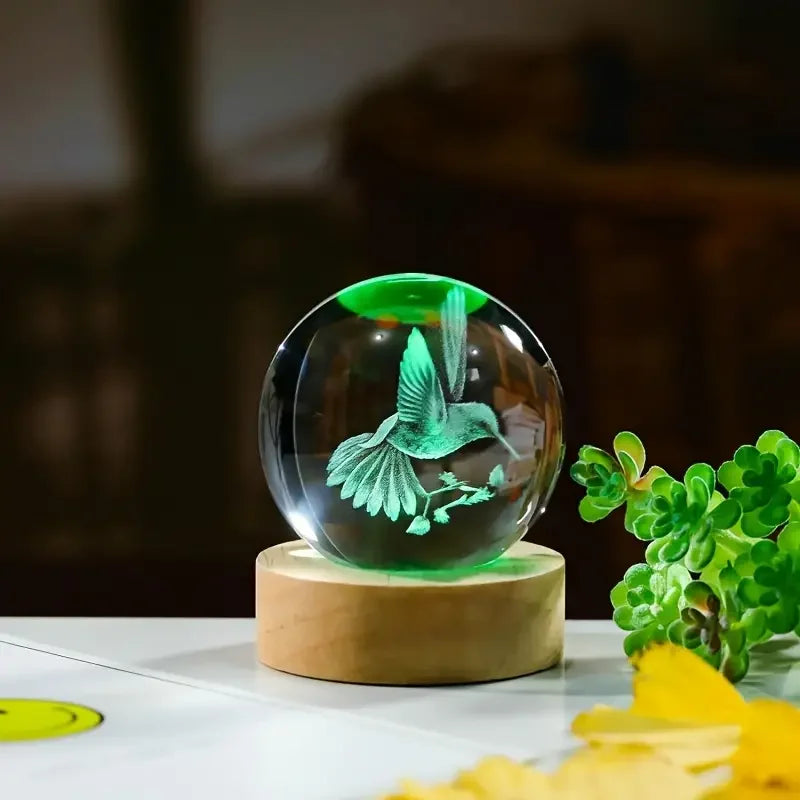 BowLift | Colibria Crystal Ball Hummingbird | 3D Laser Engraving & LED Base | Decoration & Gift Idea