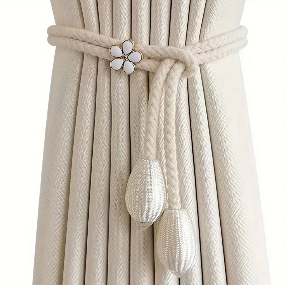 BowLift | Floravia Curtain Holders 2-Piece Set | Adjustable Without Drilling | With Flower Buckle | Elegant Home Accessory